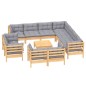 vidaXL 12-tlg. Garten-Lounge-Set mit Grauen Kissen Massivholz Kiefer vidaXL 12-tlg. Garten-Lounge-Set mit Grauen Kissen Massivholz Kiefer
