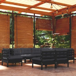 vidaXL 9-tlg. Garten-Lounge-Set mit Kissen Schwarz Massivholz Kiefer