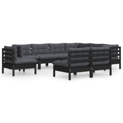 vidaXL 9-tlg. Garten-Lounge-Set mit Kissen Schwarz Massivholz Kiefer