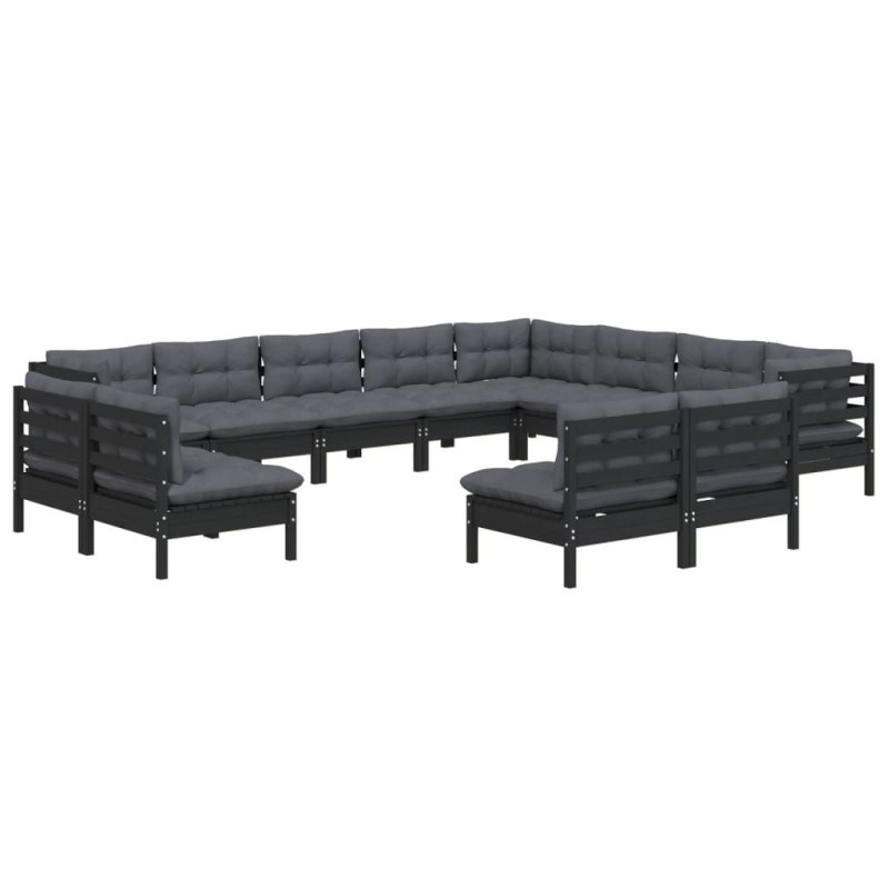 vidaXL 12-tlg. Garten-Lounge-Set mit Kissen Schwarz Massivholz Kiefer vidaXL 12-tlg. Garten-Lounge-Set mit Kissen Schwarz Massivholz Kiefer