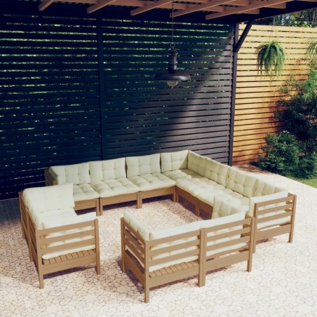 vidaXL 11-tlg. Garten-Lounge-Set mit Kissen Honigbraun Kiefernholz