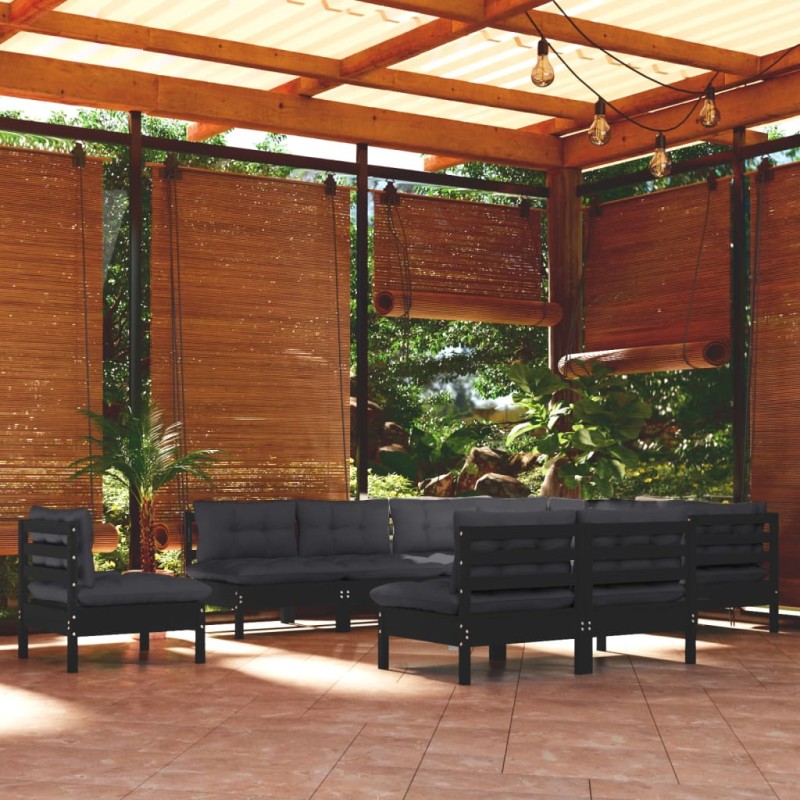 vidaXL 10-tlg. Garten-Lounge-Set mit Kissen Schwarz Massivholz Kiefer vidaXL 10-tlg. Garten-Lounge-Set mit Kissen Schwarz Massivholz Kiefer