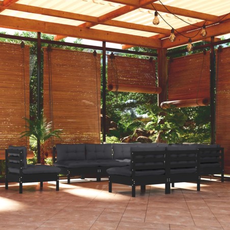 vidaXL 10-tlg. Garten-Lounge-Set mit Kissen Schwarz Massivholz Kiefer
