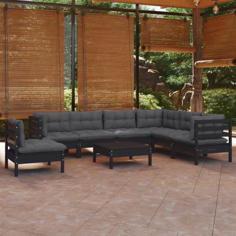 vidaXL 8-tlg. Garten-Lounge-Set mit Kissen Schwarz Massivholz Kiefer vidaXL 8-tlg. Garten-Lounge-Set mit Kissen Schwarz Massivholz Kiefer