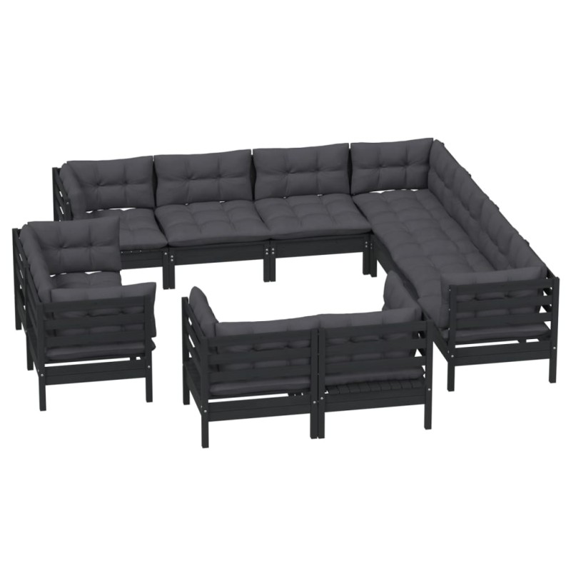 vidaXL 11-tlg. Garten-Lounge-Set mit Kissen Schwarz Massivholz Kiefer vidaXL 11-tlg. Garten-Lounge-Set mit Kissen Schwarz Massivholz Kiefer