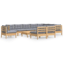 vidaXL 11-tlg. Garten-Lounge-Set mit Grauen Kissen Kiefer Massivholz