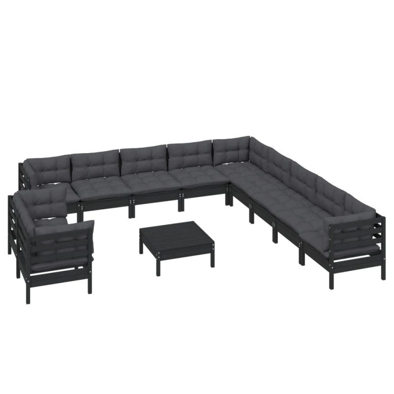 vidaXL 12-tlg. Garten-Lounge-Set mit Kissen Schwarz Massivholz Kiefer vidaXL 12-tlg. Garten-Lounge-Set mit Kissen Schwarz Massivholz Kiefer