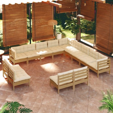 vidaXL 13-tlg. Garten-Lounge-Set mit Kissen Honigbraun Kiefernholz