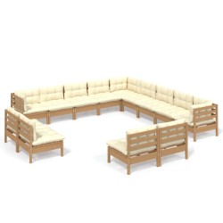 vidaXL 13-tlg. Garten-Lounge-Set mit Kissen Honigbraun Kiefernholz