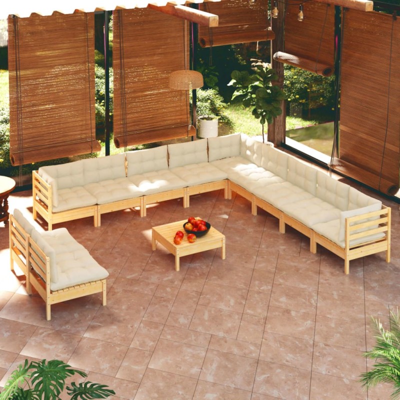 vidaXL 12-tlg. Garten-Lounge-Set mit Creme Kissen Massivholz Kiefer vidaXL 12-tlg. Garten-Lounge-Set mit Creme Kissen Massivholz Kiefer