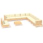 vidaXL 12-tlg. Garten-Lounge-Set mit Creme Kissen Massivholz Kiefer vidaXL 12-tlg. Garten-Lounge-Set mit Creme Kissen Massivholz Kiefer