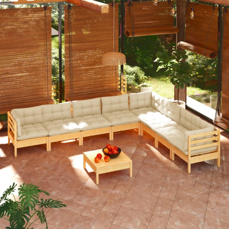vidaXL 9-tlg. Garten-Lounge-Set mit Creme Kissen Massivholz Kiefer vidaXL 9-tlg. Garten-Lounge-Set mit Creme Kissen Massivholz Kiefer