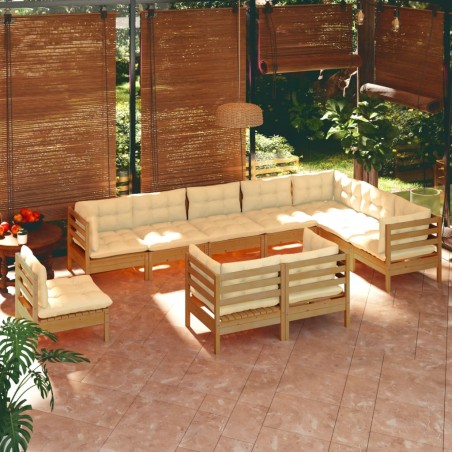 vidaXL 10-tlg. Garten-Lounge-Set mit Kissen Honigbraun Kiefernholz