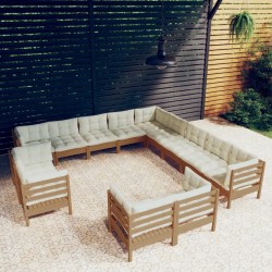 vidaXL 13-tlg. Garten-Lounge-Set mit Kissen Honigbraun Kiefernholz