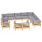 vidaXL 12-tlg. Garten-Lounge-Set mit Grauen Kissen Massivholz Kiefer vidaXL 12-tlg. Garten-Lounge-Set mit Grauen Kissen Massivholz Kiefer