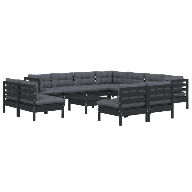vidaXL 12-tlg. Garten-Lounge-Set mit Kissen Schwarz Massivholz Kiefer vidaXL 12-tlg. Garten-Lounge-Set mit Kissen Schwarz Massivholz Kiefer
