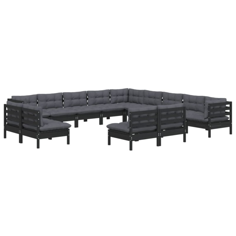 vidaXL 13-tlg. Garten-Lounge-Set mit Kissen Schwarz Massivholz Kiefer vidaXL 13-tlg. Garten-Lounge-Set mit Kissen Schwarz Massivholz Kiefer