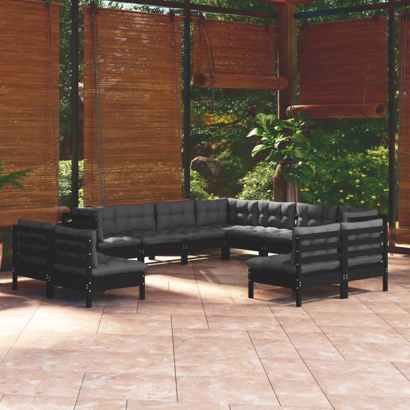 vidaXL 11-tlg. Garten-Lounge-Set mit Kissen Schwarz Massivholz Kiefer vidaXL 11-tlg. Garten-Lounge-Set mit Kissen Schwarz Massivholz Kiefer