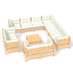 vidaXL 12-tlg. Garten-Lounge-Set mit Creme Kissen Massivholz Kiefer