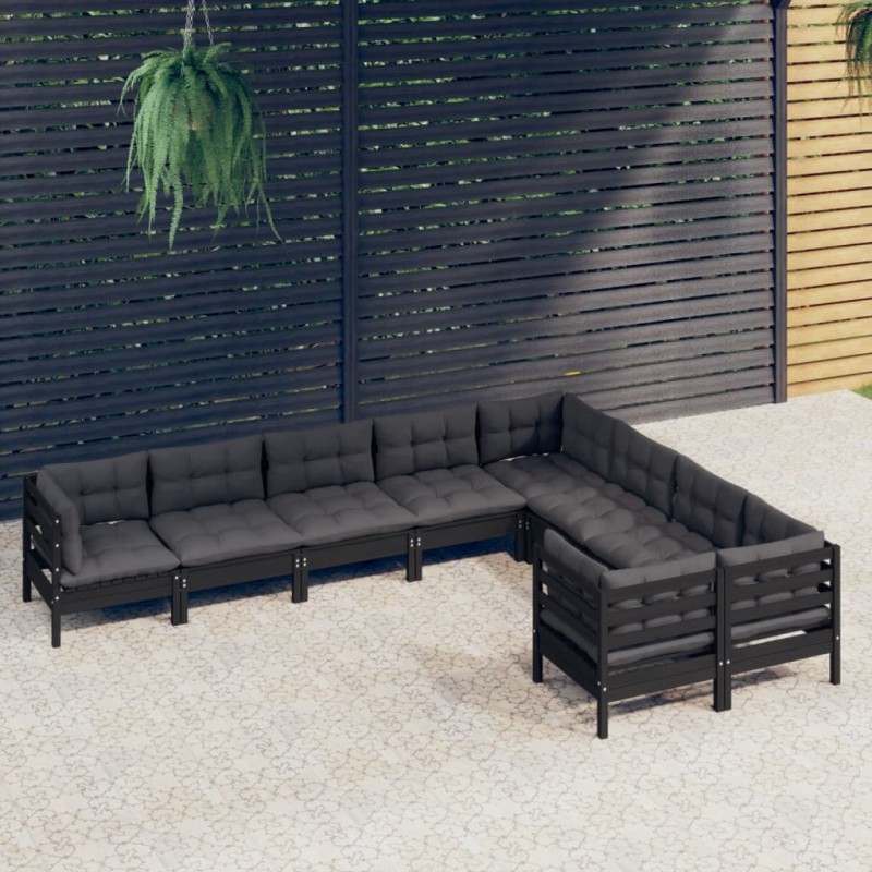 vidaXL 9-tlg. Garten-Lounge-Set mit Kissen Schwarz Kiefernholz vidaXL 9-tlg. Garten-Lounge-Set mit Kissen Schwarz Kiefernholz