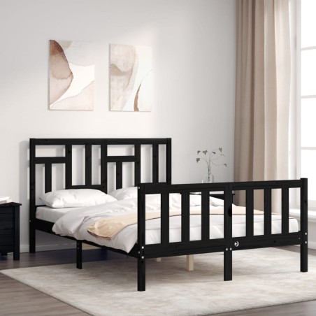 vidaXL Massivholzbett mit Kopfteil Schwarz 120x200 cm