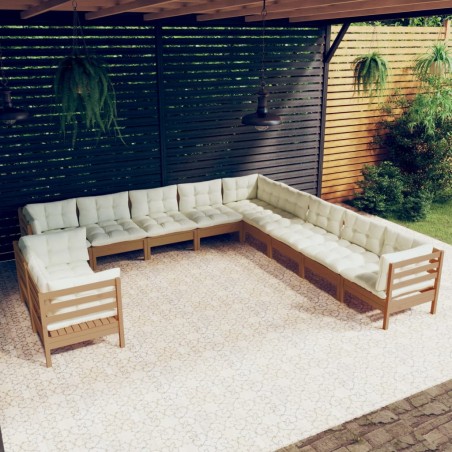 vidaXL 11-tlg. Garten-Lounge-Set mit Kissen Honigbraun Kiefernholz