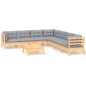 vidaXL 8-tlg. Garten-Lounge-Set mit Grauen Kissen Kiefer Massivholz vidaXL 8-tlg. Garten-Lounge-Set mit Grauen Kissen Kiefer Massivholz