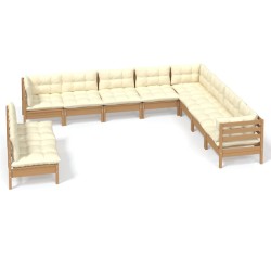 vidaXL 10-tlg. Garten-Lounge-Set mit Kissen Honigbraun Kiefernholz
