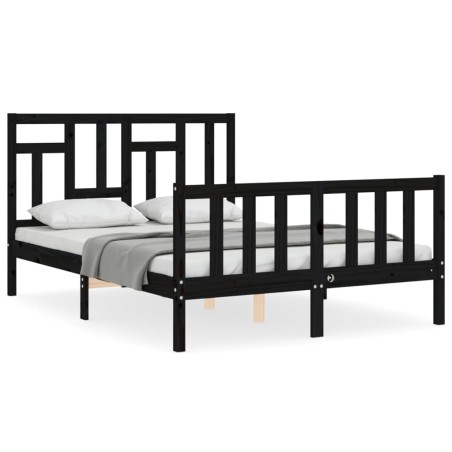 vidaXL Massivholzbett mit Kopfteil Schwarz 120x200 cm