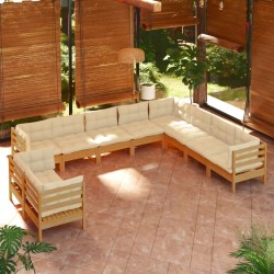 vidaXL 10-tlg. Garten-Lounge-Set mit Kissen Honigbraun Kiefernholz