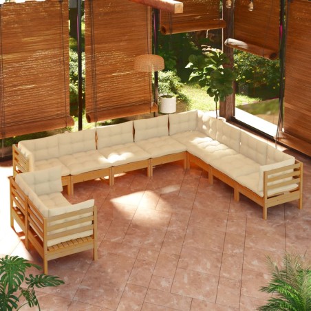 vidaXL 10-tlg. Garten-Lounge-Set mit Kissen Honigbraun Kiefernholz