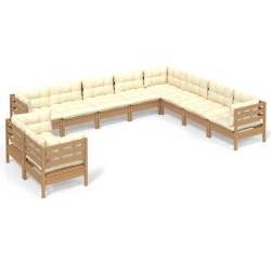 vidaXL 10-tlg. Garten-Lounge-Set mit Kissen Honigbraun Kiefernholz