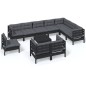 vidaXL 11-tlg. Garten-Lounge-Set mit Kissen Schwarz Massivholz Kiefer vidaXL 11-tlg. Garten-Lounge-Set mit Kissen Schwarz Massivholz Kiefer