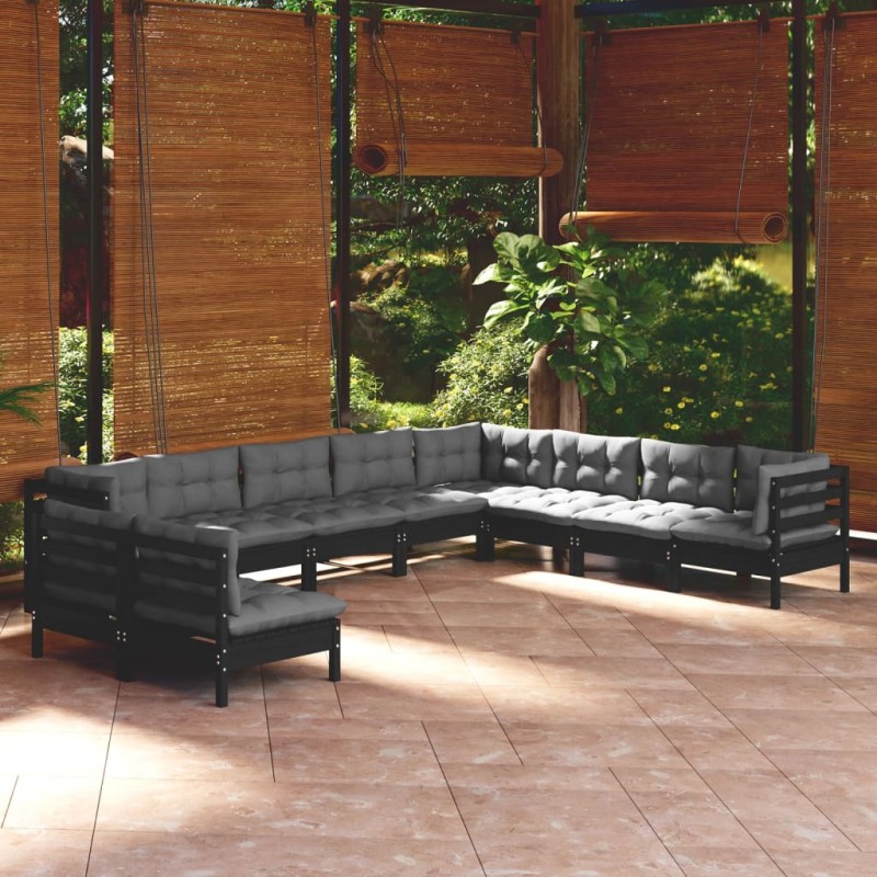 vidaXL 10-tlg. Garten-Lounge-Set mit Kissen Schwarz Massivholz Kiefer vidaXL 10-tlg. Garten-Lounge-Set mit Kissen Schwarz Massivholz Kiefer