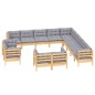 vidaXL 13-tlg. Garten-Lounge-Set mit Grauen Kissen Massivholz Kiefer vidaXL 13-tlg. Garten-Lounge-Set mit Grauen Kissen Massivholz Kiefer