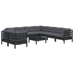 vidaXL 10-tlg. Garten-Lounge-Set mit Kissen Schwarz Massivholz Kiefer