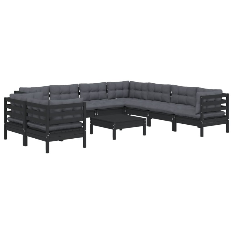 vidaXL 10-tlg. Garten-Lounge-Set mit Kissen Schwarz Massivholz Kiefer vidaXL 10-tlg. Garten-Lounge-Set mit Kissen Schwarz Massivholz Kiefer
