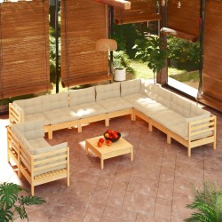 vidaXL 11-tlg. Garten-Lounge-Set mit Creme Kissen Massivholz Kiefer