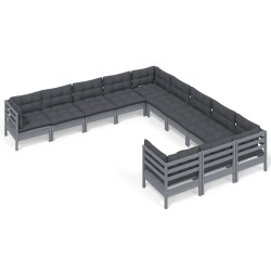 vidaXL 11-tlg. Garten-Lounge-Set mit Kissen Grau Kiefernholz