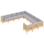 vidaXL 11-tlg. Garten-Lounge-Set mit Grauen Kissen Kiefernholz vidaXL 11-tlg. Garten-Lounge-Set mit Grauen Kissen Kiefernholz