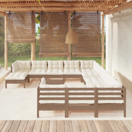 vidaXL 13-tlg. Garten-Lounge-Set mit Kissen Honigbraun Kiefernholz