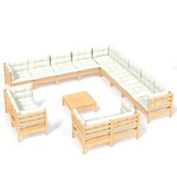 vidaXL 14-tlg. Garten-Lounge-Set mit Creme Kissen Massivholz Kiefer