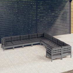 vidaXL 10-tlg. Garten-Lounge-Set mit Kissen Grau Kiefernholz