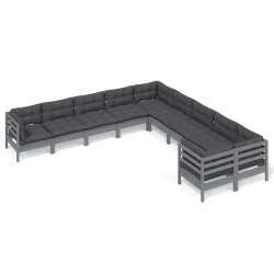 vidaXL 10-tlg. Garten-Lounge-Set mit Kissen Grau Kiefernholz