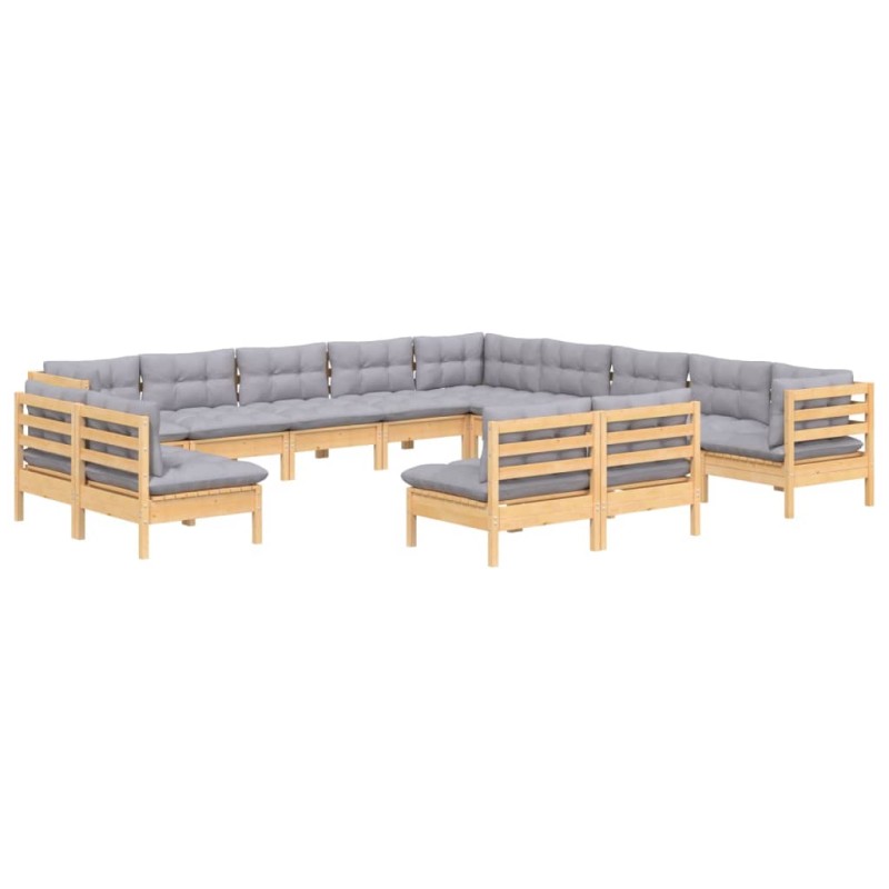 vidaXL 13-tlg. Garten-Lounge-Set mit Grauen Kissen Massivholz Kiefer vidaXL 13-tlg. Garten-Lounge-Set mit Grauen Kissen Massivholz Kiefer