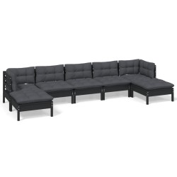 vidaXL 7-tlg. Garten-Lounge-Set mit Kissen Schwarz Kiefernholz