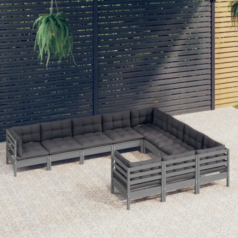 vidaXL 10-tlg. Garten-Lounge-Set mit Kissen Grau Kiefernholz vidaXL 10-tlg. Garten-Lounge-Set mit Kissen Grau Kiefernholz