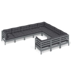 vidaXL 10-tlg. Garten-Lounge-Set mit Kissen Grau Kiefernholz