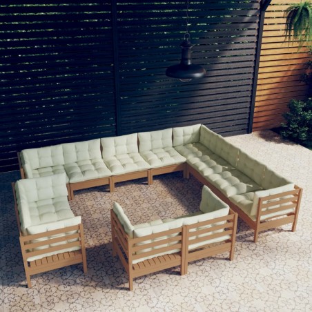 vidaXL 12-tlg. Garten-Lounge-Set mit Kissen Honigbraun Kiefernholz