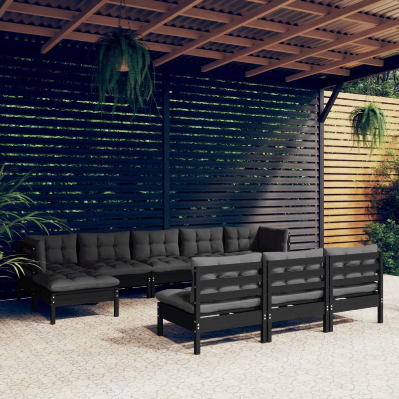 vidaXL 10-tlg. Garten-Lounge-Set mit Kissen Schwarz Kiefernholz vidaXL 10-tlg. Garten-Lounge-Set mit Kissen Schwarz Kiefernholz